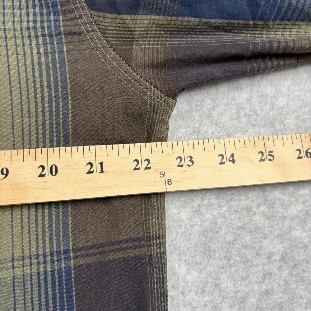 Levi's Men's Large Plaid Button Up Shirt Olive Green Navy Blue Cotton Blend